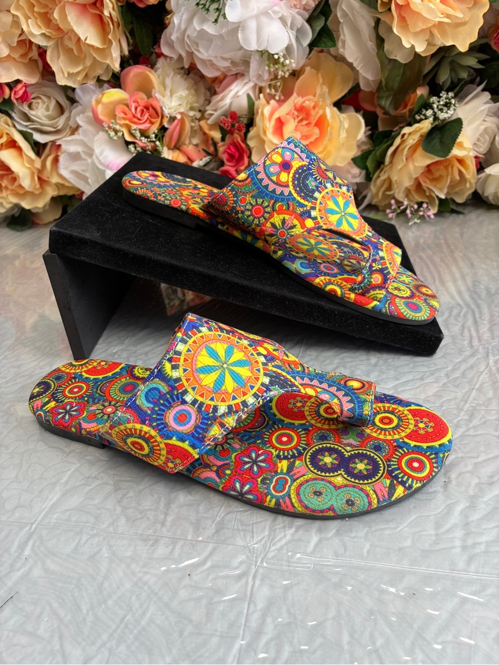 Unbranded Boho Mandala Print Toe Loop Flat Sandals Multicolor EU 36 Women’s